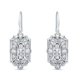 Milgrain Fishhook Earrings Cubic Zirconia 925 Sterling Silver