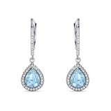 Pear Teardrop Halo Dangle Earrings Cubic Zirconia 925 Sterling Silver