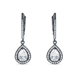 Pear Teardrop Halo Dangle Earrings Cubic Zirconia 925 Sterling Silver