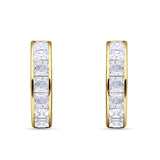 Minimalist Princess Huggie Hoop Earrings Cubic Zirconia 925 Sterling Silver