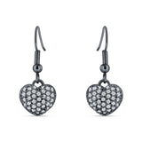 Sparkling Heart Cluster Drop Fish-Hook Earrings Cubic Zirconia 925 Sterling Silver