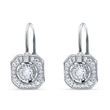 Halo Octagonal Earrings Cubic Zirconia 925 Sterling Silver