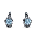 Halo Round Huggie Hoop Earrings Cubic Zirconia 925 Sterling Silver