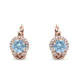 Halo Round Huggie Hoop Earrings Cubic Zirconia 925 Sterling Silver