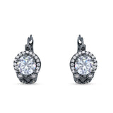 Halo Round Huggie Hoop Earrings Cubic Zirconia 925 Sterling Silver