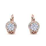 Halo Round Huggie Hoop Earrings Cubic Zirconia 925 Sterling Silver