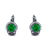 Halo Round Huggie Hoop Earrings Cubic Zirconia 925 Sterling Silver
