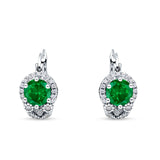 Halo Round Huggie Hoop Earrings Cubic Zirconia 925 Sterling Silver
