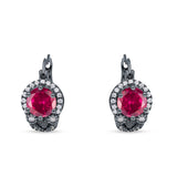 Halo Round Huggie Hoop Earrings Cubic Zirconia 925 Sterling Silver