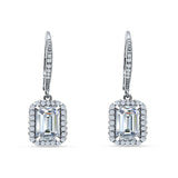 Emerald Cut Dangle Drop Leverback Earrings Cubic Zirconia 925 Sterling Silver