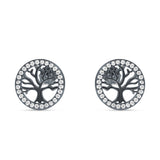 Tree Of Life Stud Earrings Cubic Zirconia 925 Sterling Silver