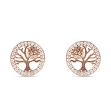 Tree Of Life Stud Earrings Cubic Zirconia 925 Sterling Silver