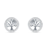 Tree Of Life Stud Earrings Cubic Zirconia 925 Sterling Silver