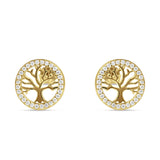 Tree Of Life Stud Earrings Cubic Zirconia 925 Sterling Silver