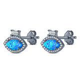 Halo Marquise Art Deco Stud Earring Created Opal 925 Sterling Silver (10.9mm)
