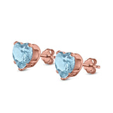 Heart Stud Earrings Simulated Cubic Zirconia 925 Sterling Silver (4mm-8mm)