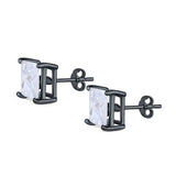 Halo Stud Earrings Princess Cut Simulated Cubic Zirconia 925 Sterling Silver (4mm-10mm)