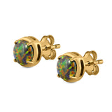Claw Prong Solitaire Stud Earrings Round Created Opal 925 Sterling Silver (7mm)