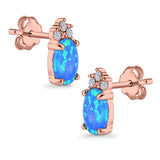 Oval Stud Earrings Created Opal Simulated CZ 925 Sterling Silver(12mm)