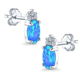 Oval Stud Earrings Created Opal Simulated CZ 925 Sterling Silver(12mm)