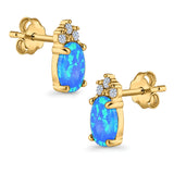 Oval Stud Earrings Created Opal Simulated CZ 925 Sterling Silver(12mm)
