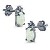 Oval Stud Earrings Created Opal Simulated CZ 925 Sterling Silver(12mm)