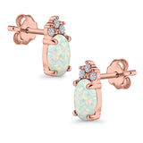 Oval Stud Earrings Created Opal Simulated CZ 925 Sterling Silver(12mm)