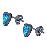Heart Stud Earring Created Opal Solid 925 Sterling Silver (8mm)