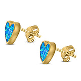 Heart Stud Earring Created Opal Solid 925 Sterling Silver (8mm)
