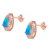 Halo Teardrop Bridal Pear Stud Earring Created Opal Solid 925 Sterling Silver (13mm)