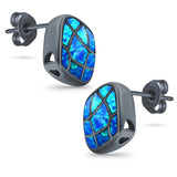 Solitaire Stud Earring Cushion Shape Lab Created Opal 925 Sterling Silver (13mm)