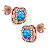 Halo Stud Earring Lab Created Opal Simulated CZ 925 Sterling Silver (11mm)