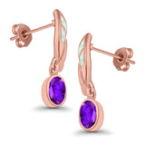 Stud Earrings Lab Created Opal Oval Simulated Amethyst 925 Sterling Silver (24mm)