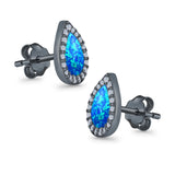 Halo Pear Stud Earrings Lab Created Opal Simulated CZ 925 Sterling Silver (11mm)