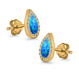 Halo Pear Stud Earrings Lab Created Opal Simulated CZ 925 Sterling Silver (11mm)