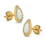 Halo Pear Stud Earrings Lab Created Opal Simulated CZ 925 Sterling Silver (11mm)