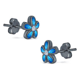 Flower Stud Earrings Lab Created Opal Simulated CZ 925 Sterling Silver (7mm)