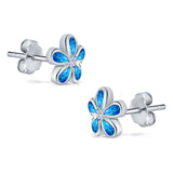 Flower Stud Earrings Lab Created Opal Simulated CZ 925 Sterling Silver (7mm)