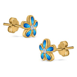 Flower Stud Earrings Lab Created Opal Simulated CZ 925 Sterling Silver (7mm)