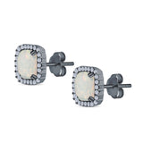 Halo Cushion Created Opal Round CZ Stud Earrings 925 Sterling Silver (11mm)