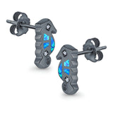 Seahorse Stud Earrings Lab Created Opal Simulated CZ 925 Sterling Silver (13mm)