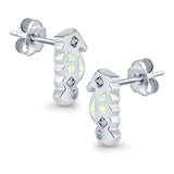 Seahorse Stud Earrings Lab Created Opal Simulated CZ 925 Sterling Silver (13mm)