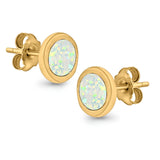 Round Stud Earrings Lab Created Opal 925 Sterling Silver (7mm)