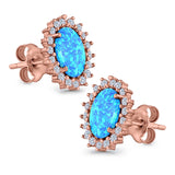 Halo Oval Stud Earrings Lab Created Opal Simulated CZ 925 Sterling Silver (13mm)