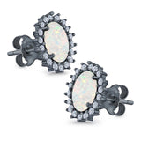 Halo Oval Stud Earrings Lab Created Opal Simulated CZ 925 Sterling Silver (13mm)