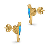Hummingbird Stud Earrings Lab Created Opal 925 Sterling Silver (15mm)
