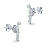 Hummingbird Stud Earrings Lab Created Opal 925 Sterling Silver (15mm)