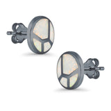 Round Stud Earrings Lab Created Opal 925 Sterling Silver (12mm)