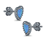 Halo Heart Stud Earrings Lab Created Opal Simulated CZ 925 Sterling Silver (15mm)