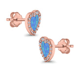 Halo Heart Stud Earrings Lab Created Opal Simulated CZ 925 Sterling Silver (15mm)